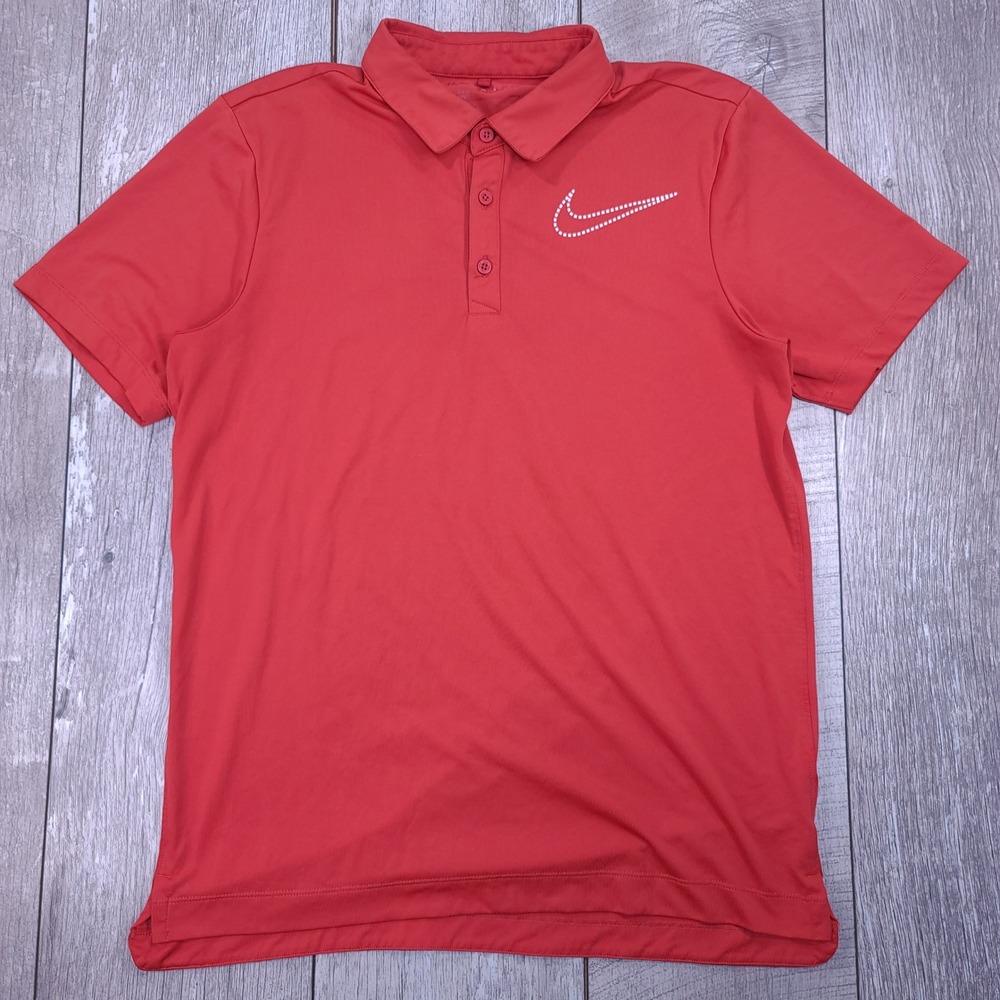 Nike Polo Shirt Mens Medium Red Dri-FIT Short Sleeve Dotted Swoosh Golf Sport